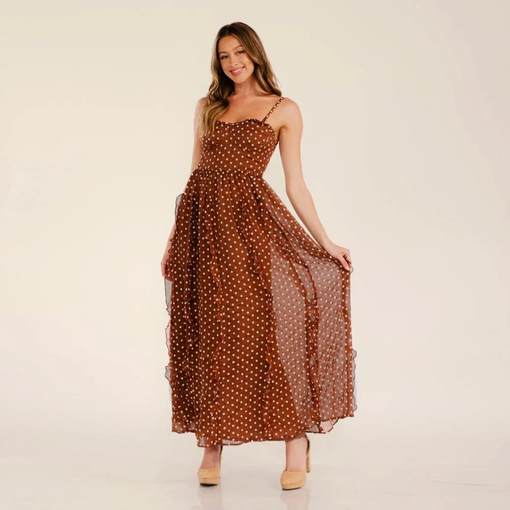 Embroidered flower ruffle maxi dress- Back smocking, ruffled skirt - Picture 10 of 13